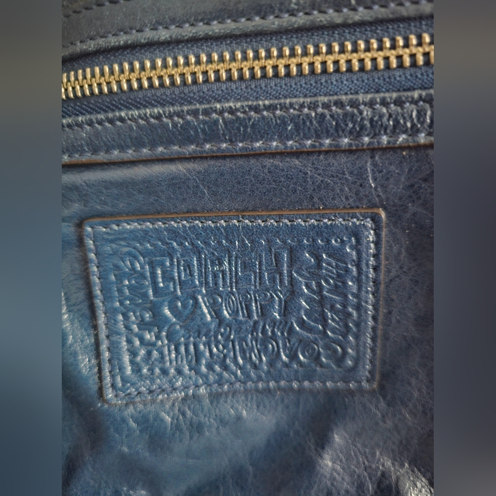 Coach 17048 Poppy Blue Glazed Leather Crossbody Shoulder Bag Purse - Picture 2 of 11